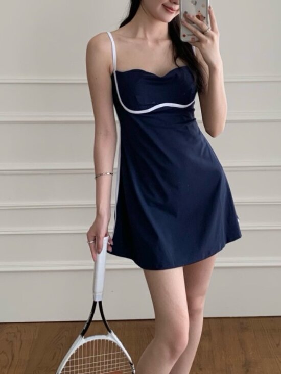ALO Yoga Dresses & Skirts - ☀️ Alo Holiday Outing Dress Navy Blue and Ivory White Color Block Sporty Casual